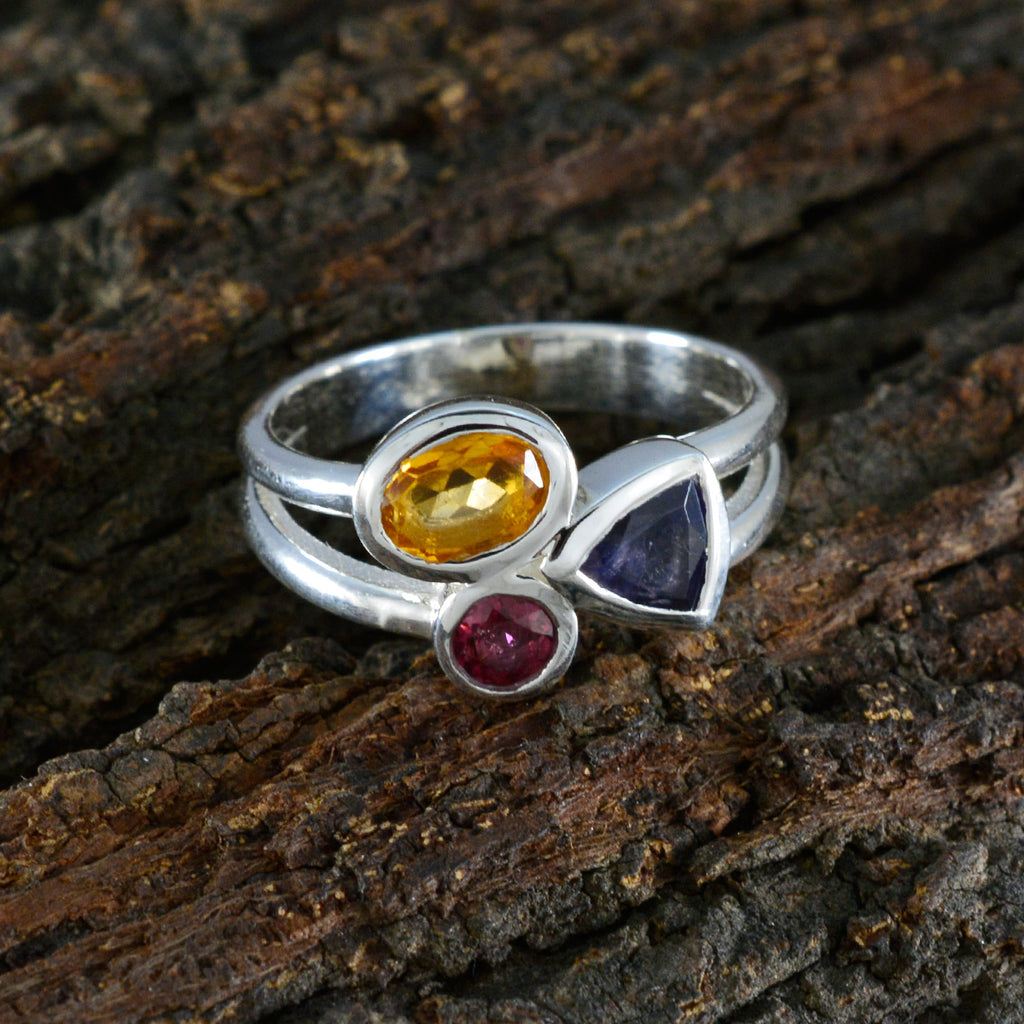 Multi Stone Trilogy Egyptian 92.5 Silver multicolor Gemstones Minimal Luxurious Ring Jewellery