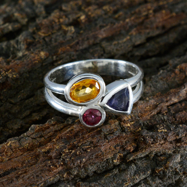 Multi Stone Trilogy Egyptian 92.5 Silver multicolor Gemstones Minimal Luxurious Ring Jewellery