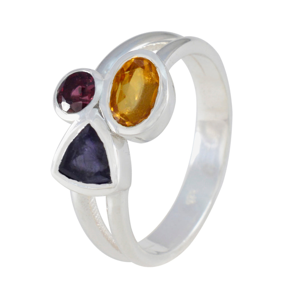 Multi Stone Trilogy Egyptian 92.5 Silver multicolor Gemstones Minimal Luxurious Ring Jewellery