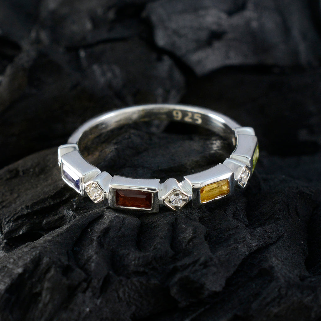 Multi Stone quarter American Silver multicolor Gemstone Dainty Trendy Band Jewelry