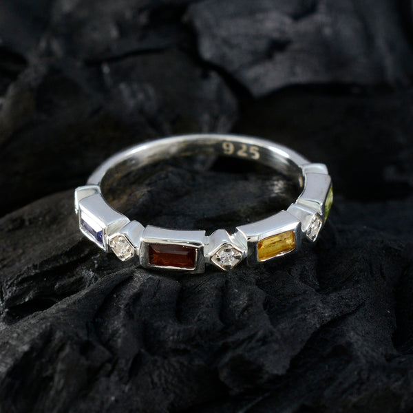 Multi Stone quarter American Silver multicolor Gemstone Dainty Trendy Band Jewelry