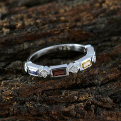 Multi Stone quarter American Silver multicolor Gemstone Dainty Trendy Band Jewelry