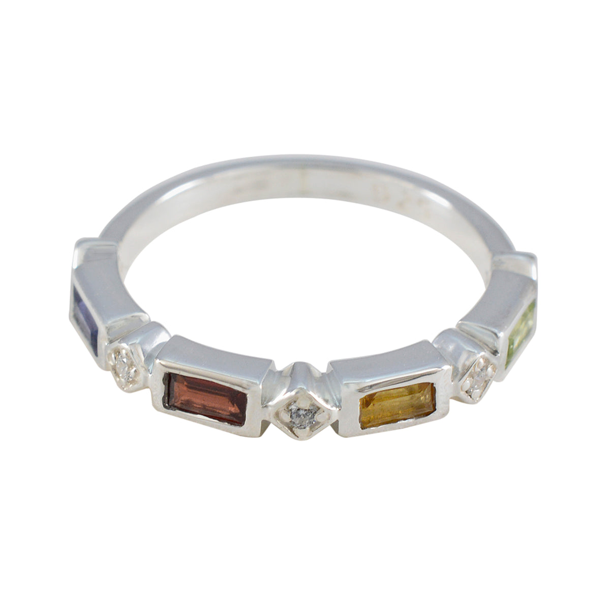 Multi Stone quarter American Silver multicolor Gemstone Dainty Trendy Band Jewelry Imagen principal del producto