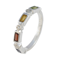 Multi Stone quarter American Silver multicolor Gemstone Dainty Trendy Band Jewelry