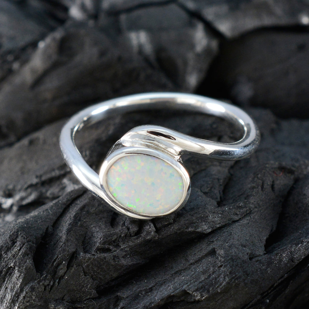 Created Opal Solitaire Moroccan 925 Silver White Gems Tiny Trendy Ring Jewellery