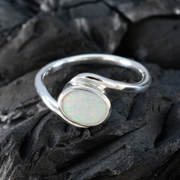Created Opal Solitaire Moroccan 925 Silver White Gems Tiny Trendy Ring Jewellery
