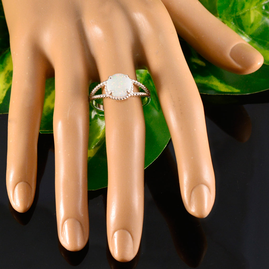 Created Opal Solitaire African 92.5 Silver White Gemstone Featherlight Modern Ring Jewelry