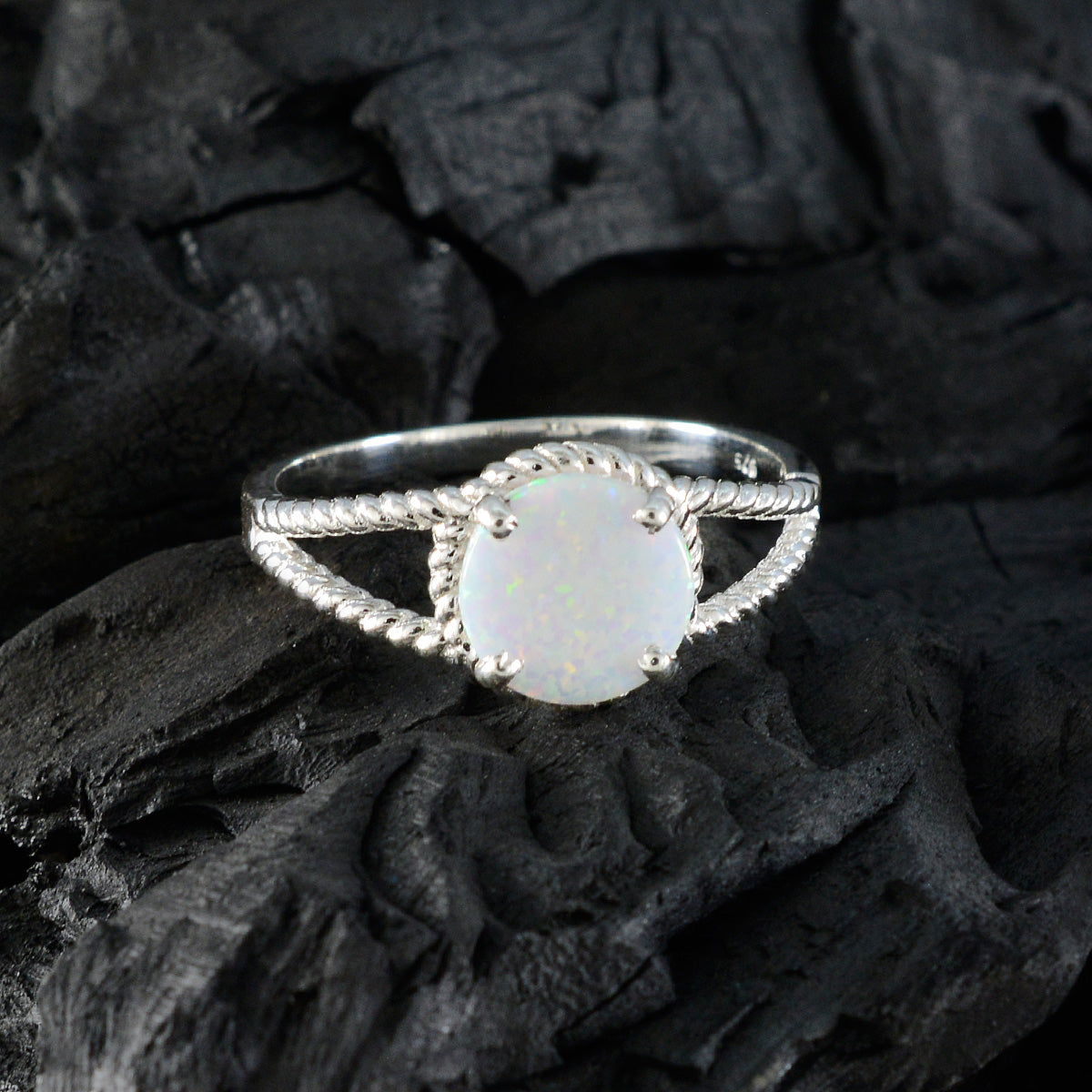 Created Opal Solitaire African 92.5 Silver White Gemstone Featherlight Modern Ring Jewelry