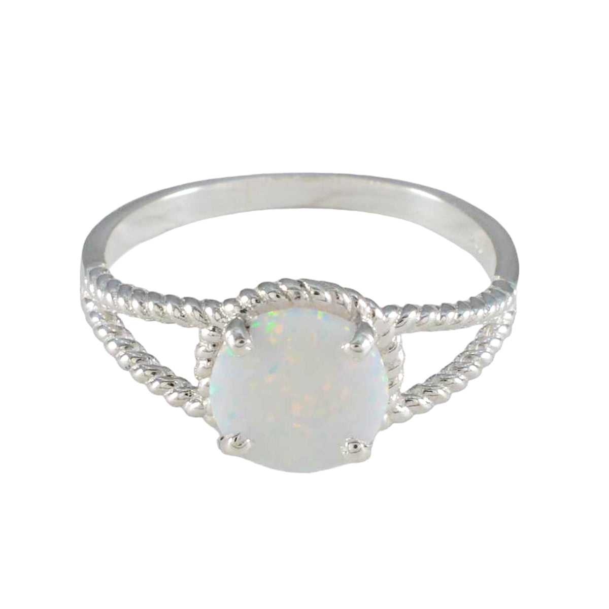 Created Opal Solitaire African 92.5 Silver White Gemstone Featherlight Modern Ring Jewelry Image principale du produit