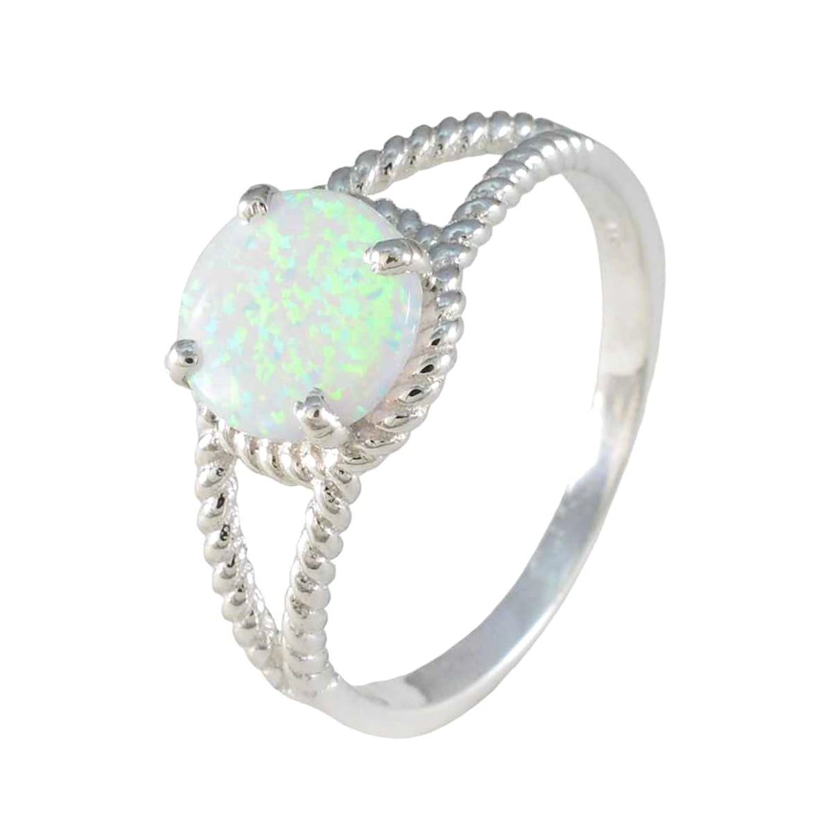 Bague moderne et légère en argent 92,5 avec opale africaine solitaire et pierre précieuse blanche Image secondaire du produit