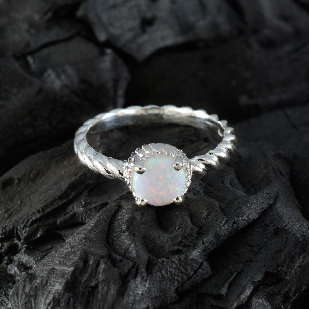 Created Opal Solitaire American 925 Silver White Gems Dainty Sophisticated Ring Jewellery