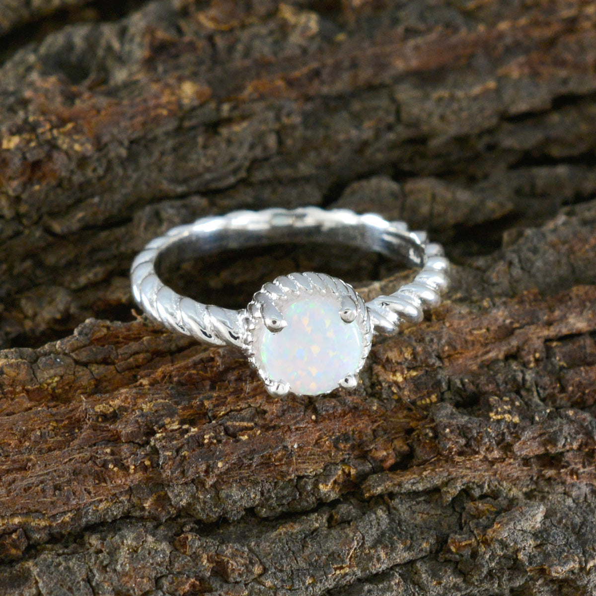 Created Opal Solitaire American 925 Silver White Gems Dainty Sophisticated Ring Jewellery