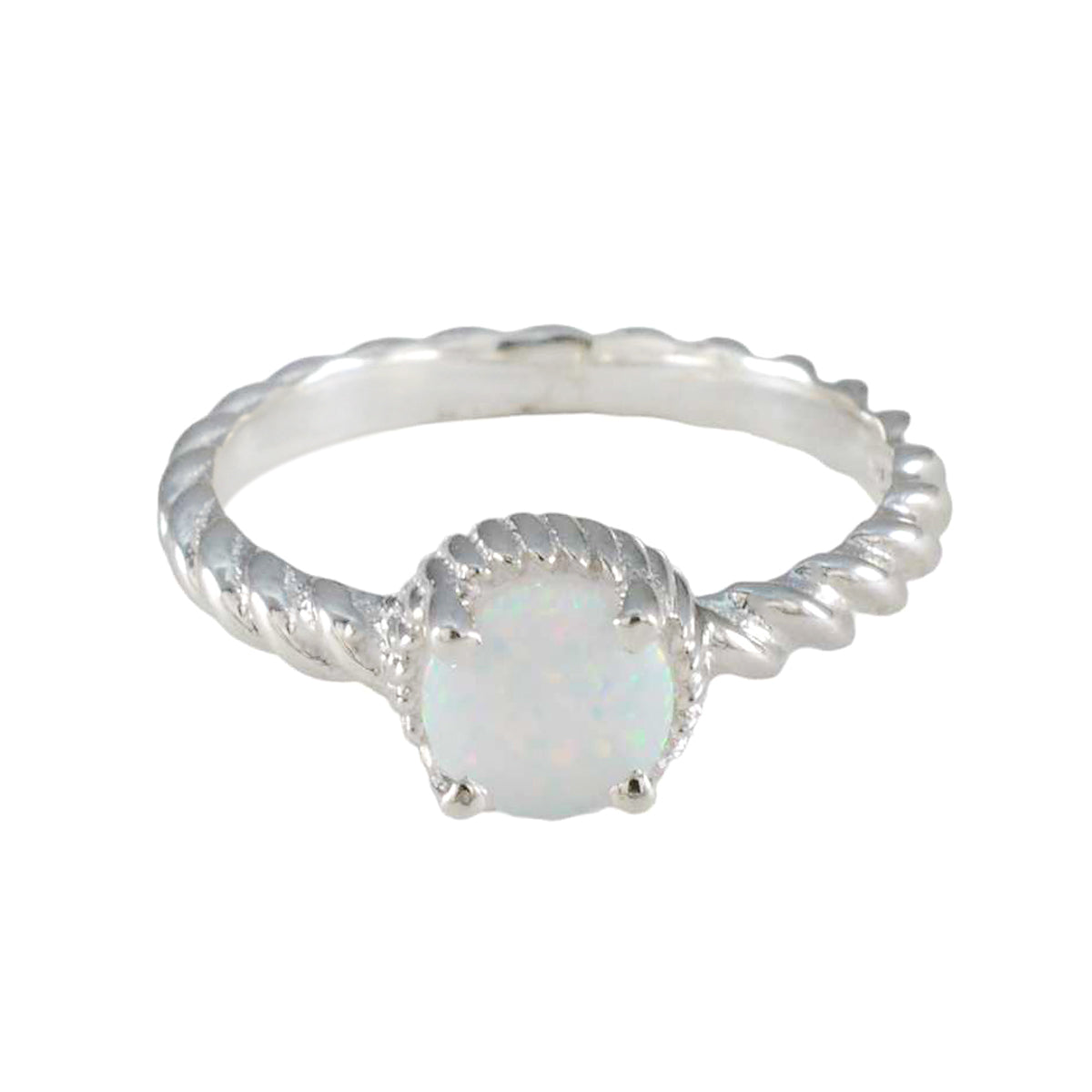 Künstlicher Opal-Solitär, amerikanischer 925er Silber, weiße Edelsteine, zierlicher, anspruchsvoller Ringschmuck Hauptbild