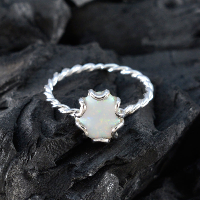 Created Opal Solitaire American 925 Silver White Gems Delicate Twist Ring Jewellery
