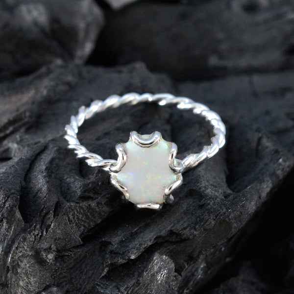 Created Opal Solitaire American 925 Silver White Gems Delicate Twist Ring Jewellery