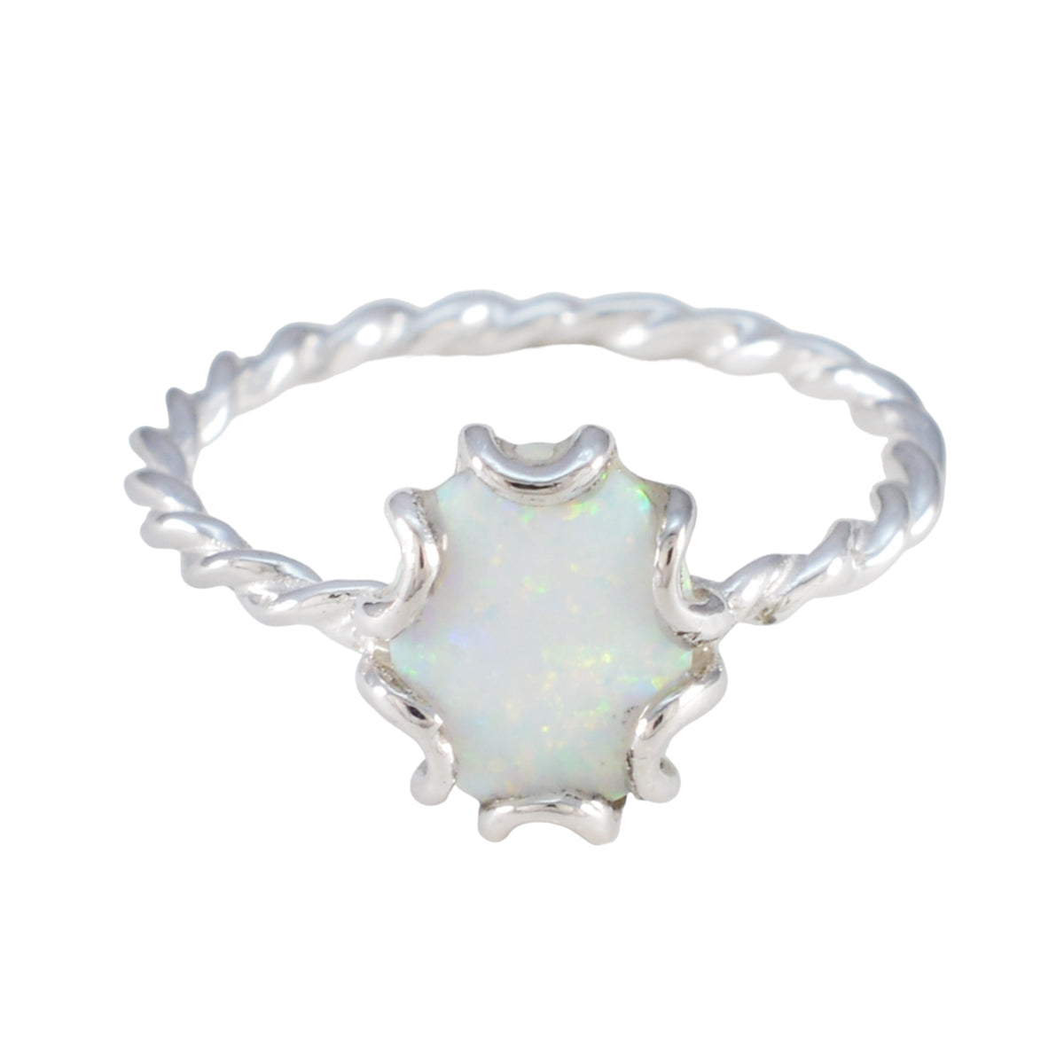 Created Opal Solitaire American 925 Silver White Gems Delicate Twist Ring Jewellery