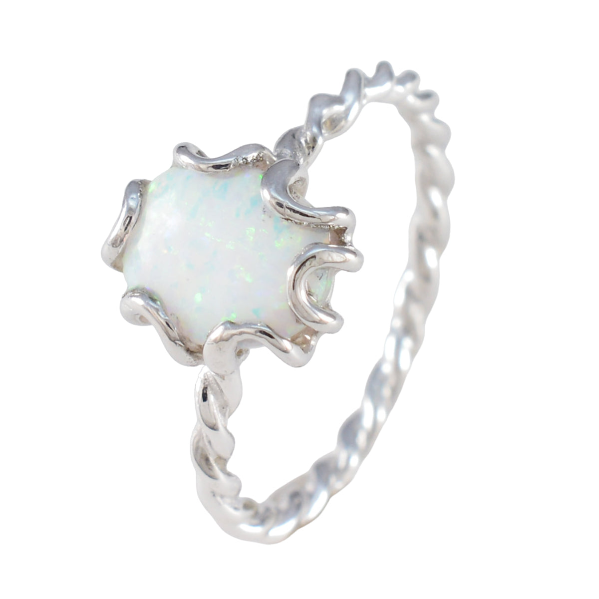Created Opal Solitaire American 925 Silver White Gems Delicate Twist Ring Jewellery