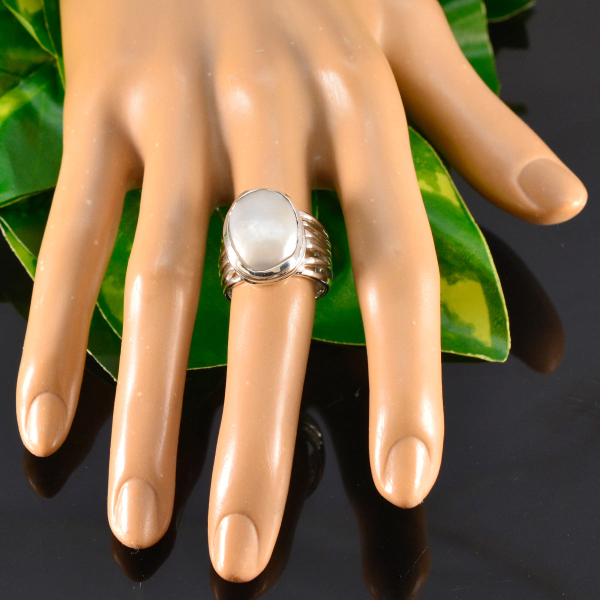 Pearl Solitaire French Sterling Silver White Gemstone Statement Armor Ring Jewelry