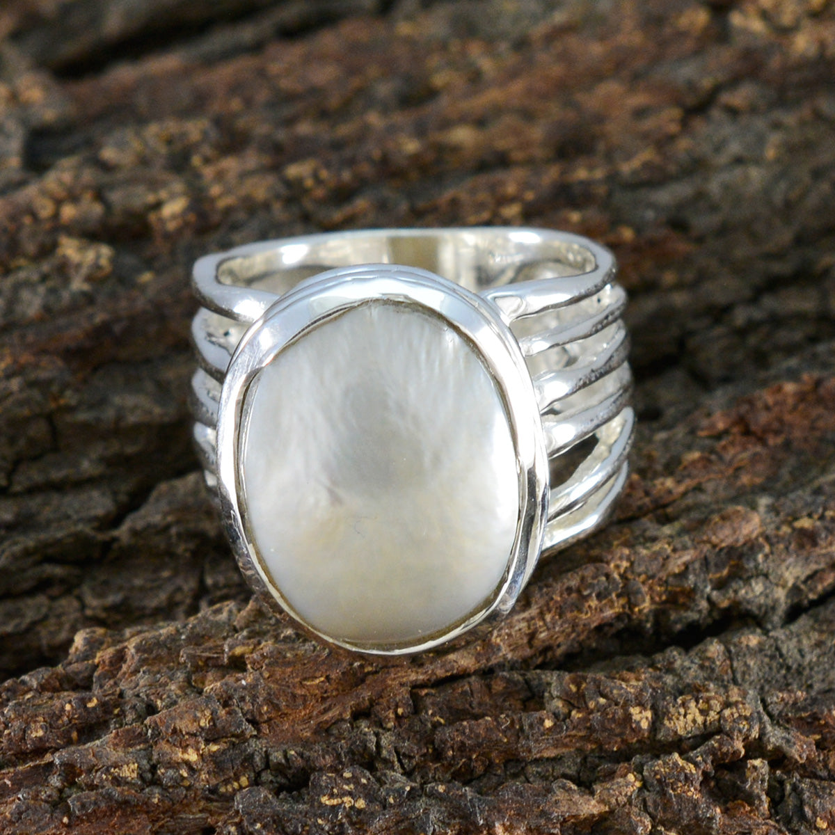 Pearl Solitaire French Sterling Silver White Gemstone Statement Armor Ring Jewelry