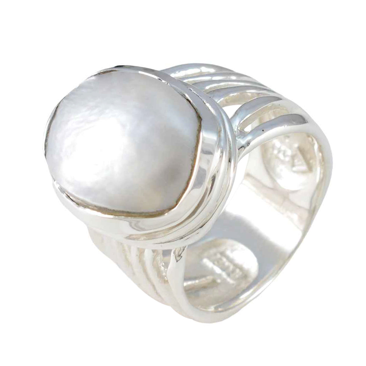 Anello con armatura in argento sterling francese con perla solitaria e pietra preziosa bianca Immagine secondaria del prodotto