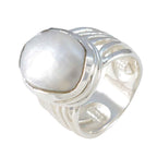 Pearl Solitaire French Sterling Silver White Gemstone Statement Armor Ring Jewelry