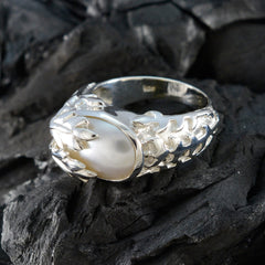 Pearl Solitaire Egyptian 92.5 Silver White Gemstones Essential  Leafy Ring Jewellery