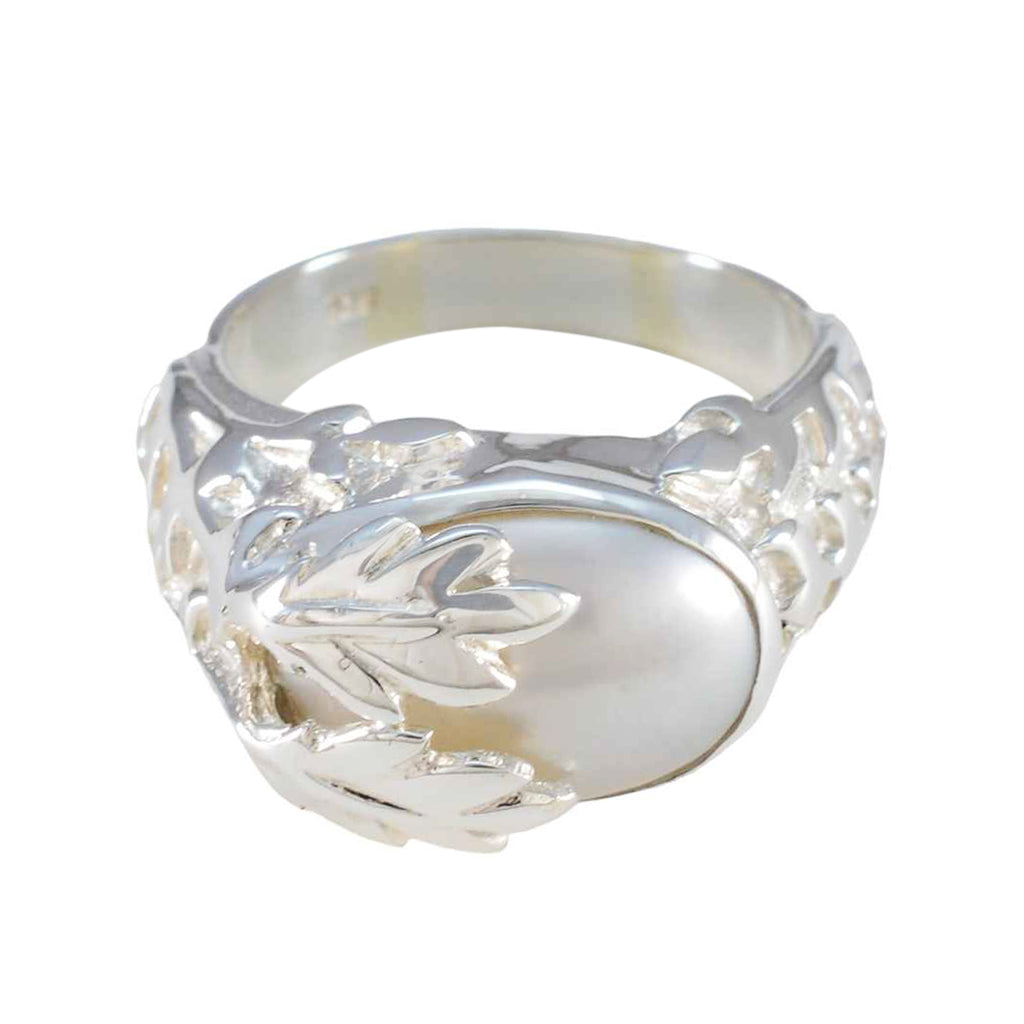 Pearl Solitaire Egyptian 92.5 Silver White Gemstones Essential  Leafy Ring Jewellery