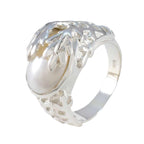 Pearl Solitaire Egyptian 92.5 Silver White Gemstones Essential  Leafy Ring Jewellery