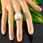 Pearl Solitaire Italian 925 Silver White Gems Statement Leafy Ring Jewellery