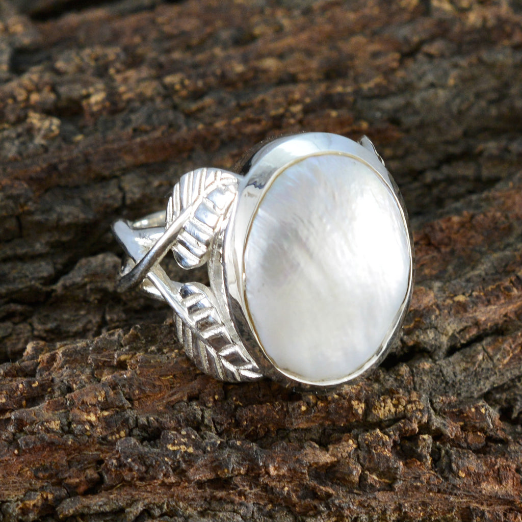 Pearl Solitaire Italian 925 Silver White Gems Statement Leafy Ring Jewellery