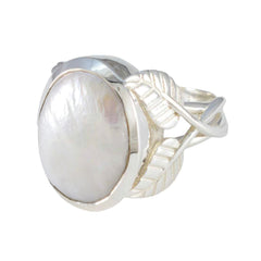 Pearl Solitaire Italian 925 Silver White Gems Statement Leafy Ring Jewellery