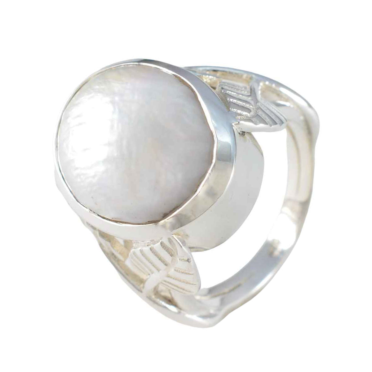 Pearl Solitaire Italian 925 Silver White Gems Statement Leafy Ring Jewellery
