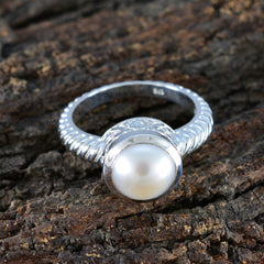 Pearl Solitaire German Silver White Gemstones Classic Luxurious Ring Jewellery