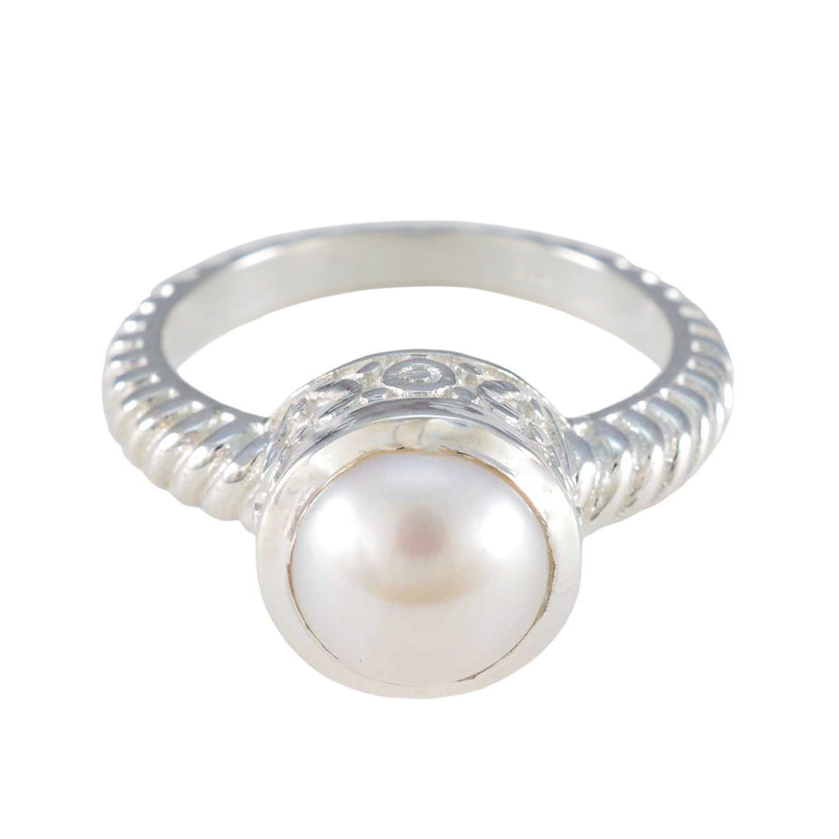 Pearl Solitaire German Silver White Gemstones Classic Luxurious Ring Jewellery メイン画像
