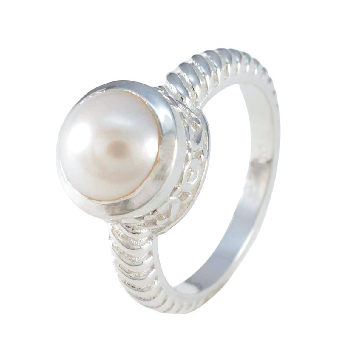 Pearl Solitaire German Silver White Gemstones Classic Luxurious Ring Jewellery