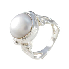 Pearl Solitaire Egyptian Sterling Silver White Gems Versatile Contemporary Ring Jewellery
