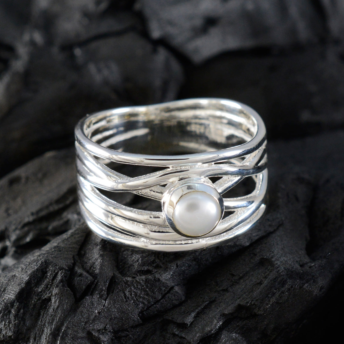 Pearl Solitaire Australian Sterling Silver White Gems Eye catching Rope Wire Band Jewelry