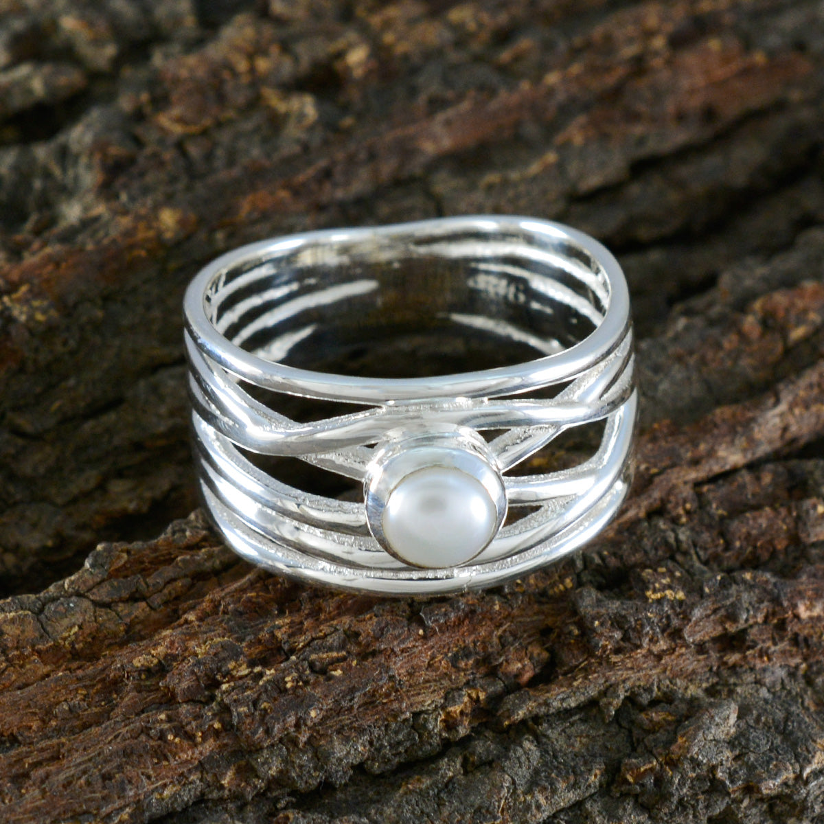 Pearl Solitaire Australian Sterling Silver White Gems Eye catching Rope Wire Band Jewelry