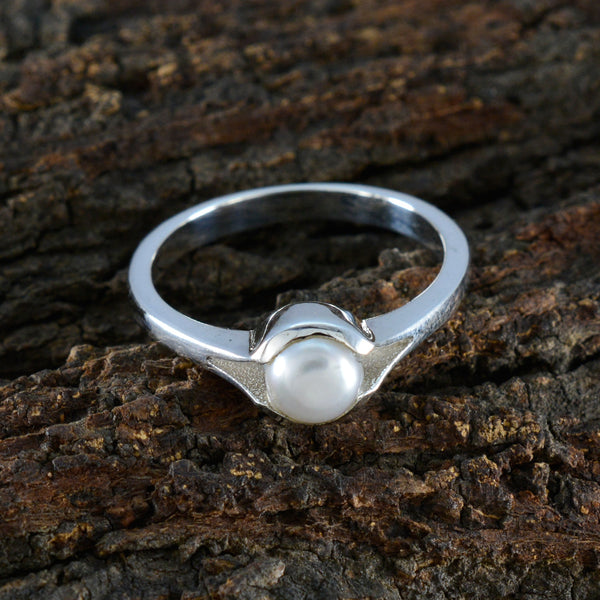 Pearl Solitaire Moroccan Sterling Silver White Gemstones Featherlight Abstract Ring Jewelry