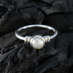 Pearl Solitaire American Sterling Silver White Gemstone Dainty Sophisticated Ring Jewelry