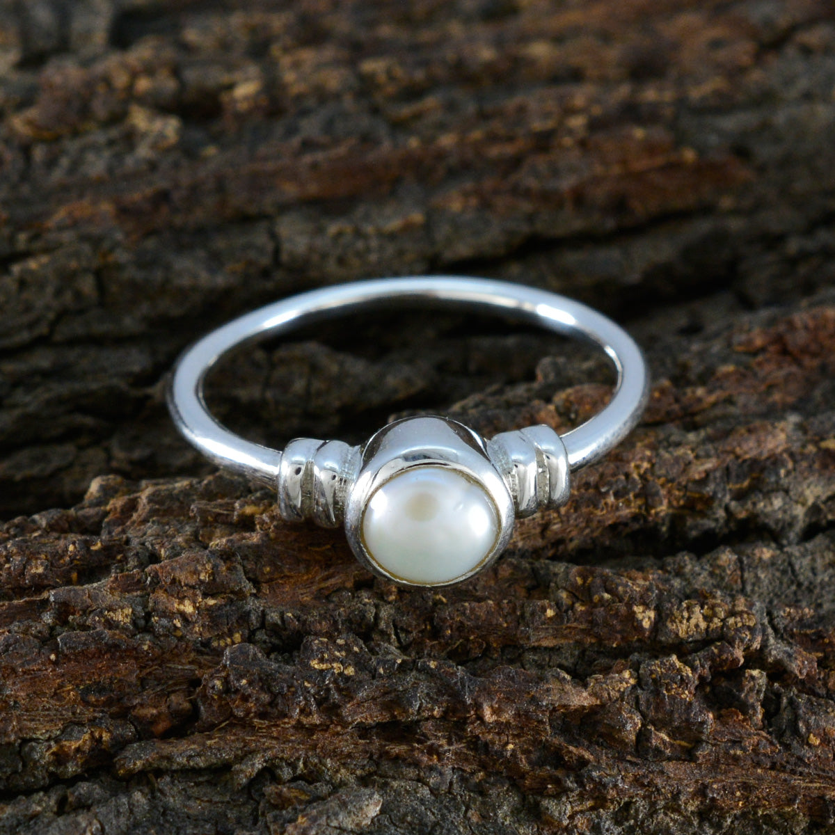 Pearl Solitaire American Sterling Silver White Gemstone Dainty Sophisticated Ring Jewelry