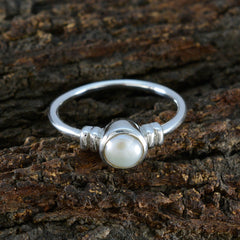 Pearl Solitaire American Sterling Silver White Gemstone Dainty Sophisticated Ring Jewelry