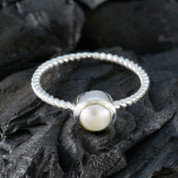 Pearl Solitaire Turkish 925 Silver White Gems Delicate Glamorous Ring Jewellery