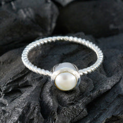 Pearl Solitaire Turkish 925 Silver White Gems Delicate Glamorous Ring Jewellery