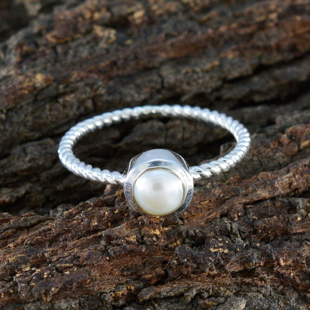 Pearl Solitaire Turkish 925 Silver White Gems Delicate Glamorous Ring Jewellery