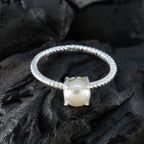 Pearl Solitaire Korean Sterling Silver White Gemstones Delicate Twist Ring Jewellery