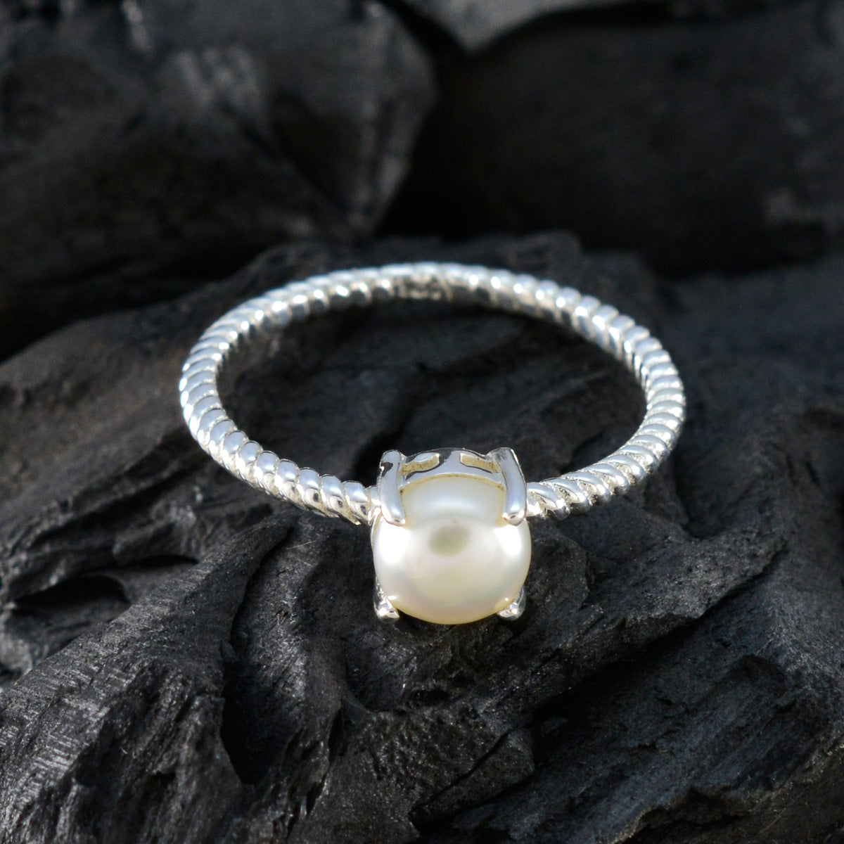 Pearl Solitaire Korean Sterling Silver White Gemstones Delicate Twist Ring Jewellery