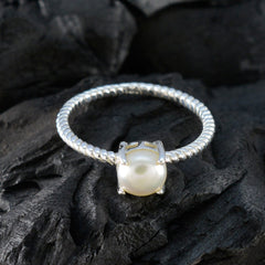 Pearl Solitaire Korean Sterling Silver White Gemstones Delicate Twist Ring Jewellery