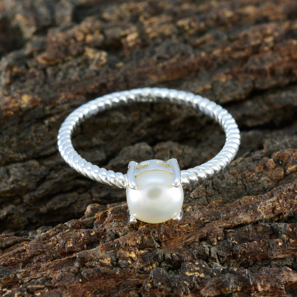 Pearl Solitaire Korean Sterling Silver White Gemstones Delicate Twist Ring Jewellery