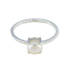 Pearl Solitaire Korean Sterling Silver White Gemstones Delicate Twist Ring Jewellery